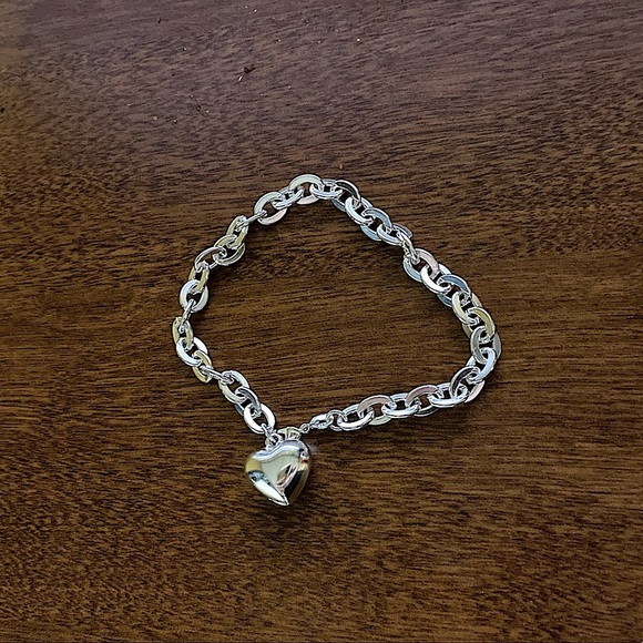 Sterling Silver Heart Charm Chain Link Bracelet - Picture 7 of 15